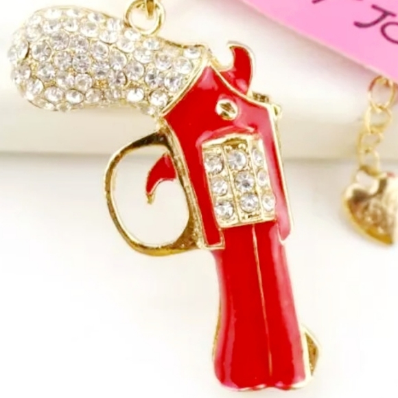 Gold Plated Red Crystal Gun/Pistol Pendant Necklace - Picture 5 of 16